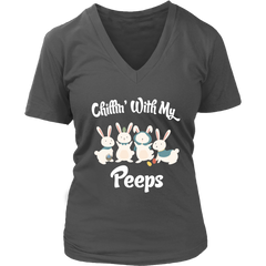 VnSupertramp Chillin' With My Peeps Women V-Neck T-shirt Plus Size XL-4XL Easter Day Hunting Egg Season - D1