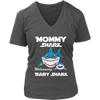 Image of VnSupertramp Mommy Shark and Baby Shark Personalized Name Birthday V-Neck Shirt - D2