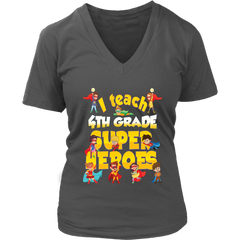 VnSupertramp I Teach Fourth Grade Superheroes Teacher Women V-Neck T-Shirt Plus Size XL-4XL Back To School First Day of School Gift