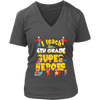 Image of VnSupertramp I Teach Fourth Grade Superheroes Teacher Women V-Neck T-Shirt Plus Size XL-4XL Back To School First Day of School Gift