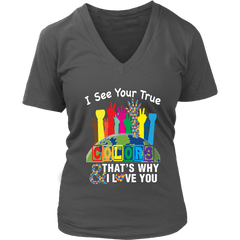 VnSupertramp I See Your True Colors That’s Why I Love You Women V-Neck T-Shirt XL-4XL Autism Awareness Tee