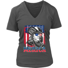 VnSupertramp 4th Of July Benjamin Franklin Graphic Funny Women V-Neck T-Shirt Plus Size XL-4XL Merica Patriotic Gift - D2