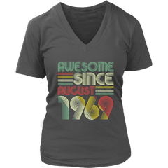 VnSupertramp Vintage August 50th Birthday 1969 Women V-Neck Shirt Plus Size XL-4XL Mom Wife Gift