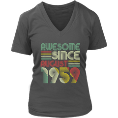 VnSupertramp Vintage August 60th Birthday 1959 Women V-Neck Shirt Plus Size XL-4XL Mom Wife Gift