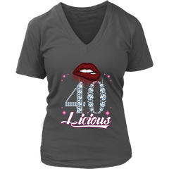 VnSupertramp Forty Licious 40th Birthday Sexy Clips Women V-Neck Shirt Plus Size XL-4XL Mother's Day Mom Gift 1979 - D2