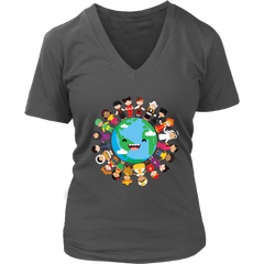 VnSupertramp Children Around The World Women V-Neck T-Shirt Plus Size XL-4XL Happy Earth Day Tee 2019