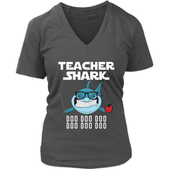 Teacher Shark Women V-Neck Shirt Doo Doo Doo Plus Size XL-4XL VnSupertramp Back To School Apparel - D1