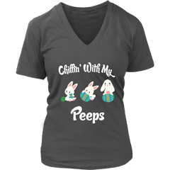 VnSupertramp Chillin' With My Peeps Women V-Neck T-shirt Plus Size XL-4XL Easter Day Hunting Egg Season - D3