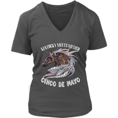 VnSupertramp Cinco de Mayo Kentucky Horse Race Women V-Neck T-Shirt Plus Size XL-4XL Sombrero Derby Mexico - D1