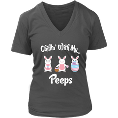 VnSupertramp Chillin' With My Peeps Women V-Neck T-shirt Plus Size XL-4XL Easter Day Hunting Egg Season - D2