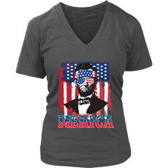 VnSupertramp 4th Of July Abe Lincoln Graphic Funny Women V-Neck T-Shirt Plus Size XL-4XL Merica Patriotic Gift