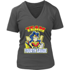 VnSupertramp Team 4th Fourth Grade Wonder Teacher Women V-Neck T-Shirt - Back To School 1st Day of School Funny Superheroes Gift Tee