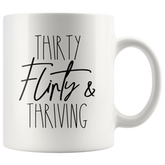 [TL] 30th Birthday for Women, Her 30 th Bday Thirty Flirty & Thriving Gift Mug for Best Friend Funny Thirtieth Birthday Coffee Cup