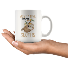 [TL] Just A Girl Who Loves Sloths Mug - The Funny Coffee Mugs For Halloween, Holiday, Christmas Party Decoration 11-15 Ounce White/Black Cettire