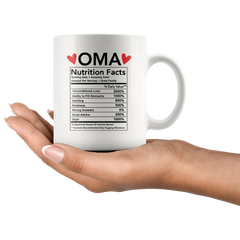 [TL] Andaz Press Funny 11oz. Ceramic Coffee Tea Mug Thank You Gift, Oma Nutritional Facts, 1-Pack, Novelty Gag Birthday Christmas Gift Ideas