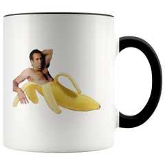 [TEELAUNCH] Nicolas Cage Banana Meme - Funny Nicolas Cage - Accent Mug Mug Personalized White Ceramic Cup 11oz Celebrate, Microwaveable & Top Shelf Dishwasher Safe- BPA-Free.