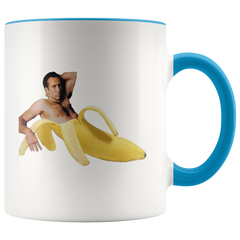 [TEELAUNCH] Nicolas Cage Banana Meme - Funny Nicolas Cage - Accent Mug Mug Personalized White Ceramic Cup 11oz Celebrate, Microwaveable & Top Shelf Dishwasher Safe- BPA-Free.