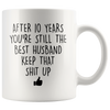 Image of [TL] YouNique Designs 10 Year Anniversary Coffee Mug for Him, 11 Ounces, 10th Wedding Anniversary Cup For Husband, Ten Years, Tenth Year, 10th Year