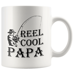 [TL] Fishing Mug - Reel Cool Papa funny ice bass fly fish travel coffee mug Gift for fisherman husband men dad grandpa, 11oz