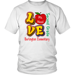 VnSupertramp Personalized Love Apple Women Men Second Grade Teacher T-Shirt - Custom Name, School, Grade - Back To School 1st Day of School