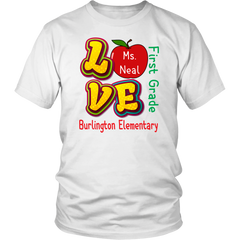 VnSupertramp Personalized Love Apple Women Men First Grade Teacher T-Shirt - Custom Name, School, Grade - Back To School 1st Day of School