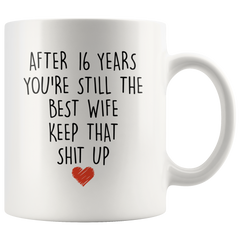 [TL] YouNique Designs 16 Year Anniversary Coffee Mug for Her, 11 Ounces, 16th Wedding Anniversary Cup For Wife, Sixteen Years, 16th Year