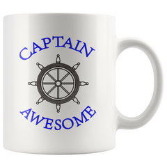 [TL] Funny Captain Awesome Coffee Mug Christmas Gifts, Unique Boat Steering Wheel Captain Awesome Porcelain Cup Gifts for Dad, Grandpa, Friend, White 14 Oz