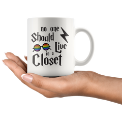 [TL] No One Should Live in a Closet Potter Gift, Scar and Rainbow Glasses | Gay Pride LGBTQ Community Flag Mug - Support & Awareness