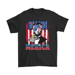 VnSupertramp 4th Of July Abe Lincoln Graphic Funny Men T-Shirt Plus Size XL-5XL Merica Patriotic Gift - D2