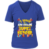 Image of VnSupertramp I Teach Fourth Grade Superheroes Teacher Women V-Neck T-Shirt Plus Size XL-4XL Back To School First Day of School Gift