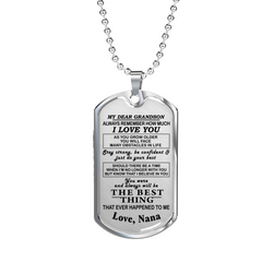 Grandmother to Grandson Military Dog tag - My Grandson Necklace Love Nana Custom - Birthday Gifts for 5th Boys, 30 inch Silver Beaded Chain Included with Purchase