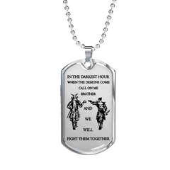 to My Brother Necklace - Bushido Pendant - Samurai Brother Dog Tag for Your Brother, Best Friends, 30 inch Silver Beaded Chain Included with Purchase