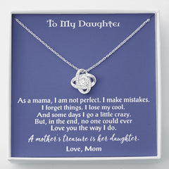 To My Daughter Love Knot Necklace Gift - Birthday Present, Mother Daughter Jewelry, Gift for Daughter from Mom Customize Message Card