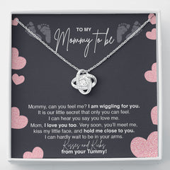 Mommy, Love You From Your Tummy Love Knot Necklace | Pregnancy Gift for Mommy | Gift for Mommy from Baby Bump | Mom Necklace Customize Message Card