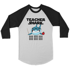 VnSupertramp Teacher Shark Doo Doo Doo Men Women Raglan T-Shirt Back To School Appreciation Gift Tee D1