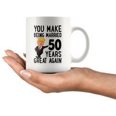 [TL] Andaz Press Funny President Donald Trump 50th Wedding Anniversary 11oz. Couples Coffee Mug Gag Gift, You Make Being Married 50 Years Great Again, 1-Pack, MAGA Husband Wife Parents