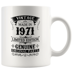 [TL] 50th Birthday Ideas for Men Women Him Her | Gifts for 50 Years Old Bday Party for Mom Dad Boys Girls | 1971 Vintage Genuine Parts D005 | 11oz White Coffee Mug D5-1971