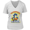 Image of VnSupertramp Wonder Teacher Women V-Neck T-Shirt Plus Size XL -4XL Back To School 1st Day of School Funny Gift Tee