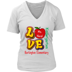 VnSupertramp Personalized Love Apple Women V-Neck Teacher T-Shirt - Custom Name, School, Grade on Tee Gift