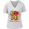 Image of VnSupertramp Personalized Love Apple Women V-Neck Teacher T-Shirt - Custom Name, School, Grade on Tee Gift