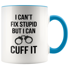 [TL] YouNique Designs I Cant Fix Stupid but I Can Cuff It Coffee Cup, 11 Ounces, Police Officer Mug, Correctional Officer Gifts (Black Handle)