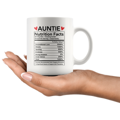 [TL] Andaz Press Funny 11oz. Ceramic Coffee Tea Mug Thank You Gift, Auntie Nutritional Facts, 1-Pack, Novelty Gag Birthday Christmas Gift Ideas