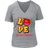 Image of VnSupertramp Personalized Love Apple Women V-Neck Teacher T-Shirt - Custom Name, School, Grade on Tee Gift