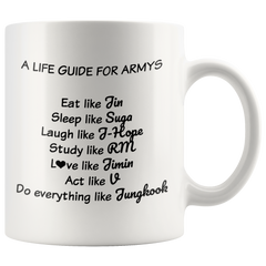 [TL] Funny Kpop Mug – A Life Guide For Armys - Best K-Pop Merchandise For Girls, Coffee Mugs For Korean Kpop Lovers