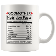 [TL] Andaz Press Funny 11oz. Ceramic Coffee Tea Mug Thank You Gift, Godmother Nutritional Facts, 1-Pack, Novelty Gag Birthday Christmas Gift Ideas from Godson