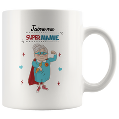 [TL] Grandma Mug Gifts - J'aime ma Super Mamie - 11OZ Novelty Coffee & Tea Cup for Grandmother, Ceramic Coffee Mugs Gift for Birthday, Festival (I Love My Super Grandmother- French)