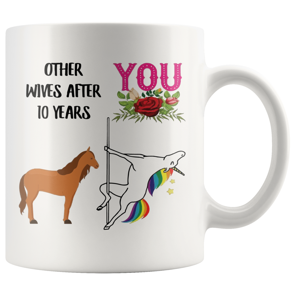 [TL] 10th Anniversary Wedding Gifts for Her, 10 Year Yr Celebration Present for Wife, Funny Unicorn Coffee Mug 11oz