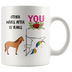 [TL] 10th Anniversary Wedding Gifts for Her, 10 Year Yr Celebration Present for Wife, Funny Unicorn Coffee Mug 11oz