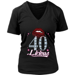 VnSupertramp Forty Licious 40th Birthday Sexy Clips Women V-Neck Shirt Plus Size XL-4XL Mother's Day Mom Gift 1979 - D2