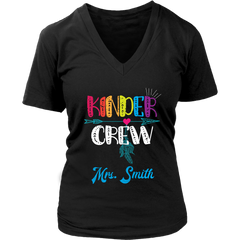 VnSupertramp Personalized Kinder Crew Kindergarten Women V-Neck Shirt Custom Name Back To School Teacher Appreciation